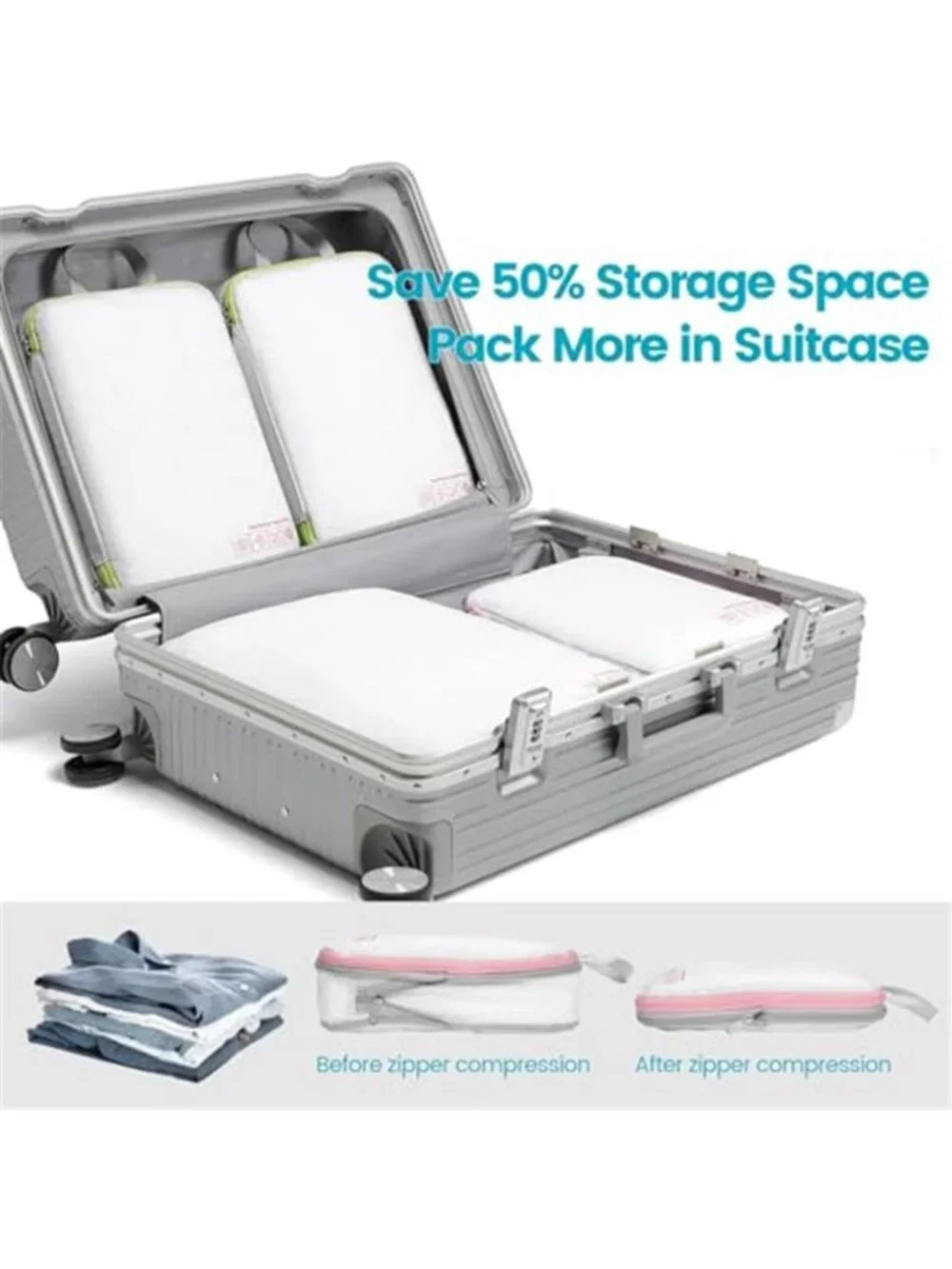 Compression Packing Cubes Travel Organizer Luggage Storage Set Space Saving